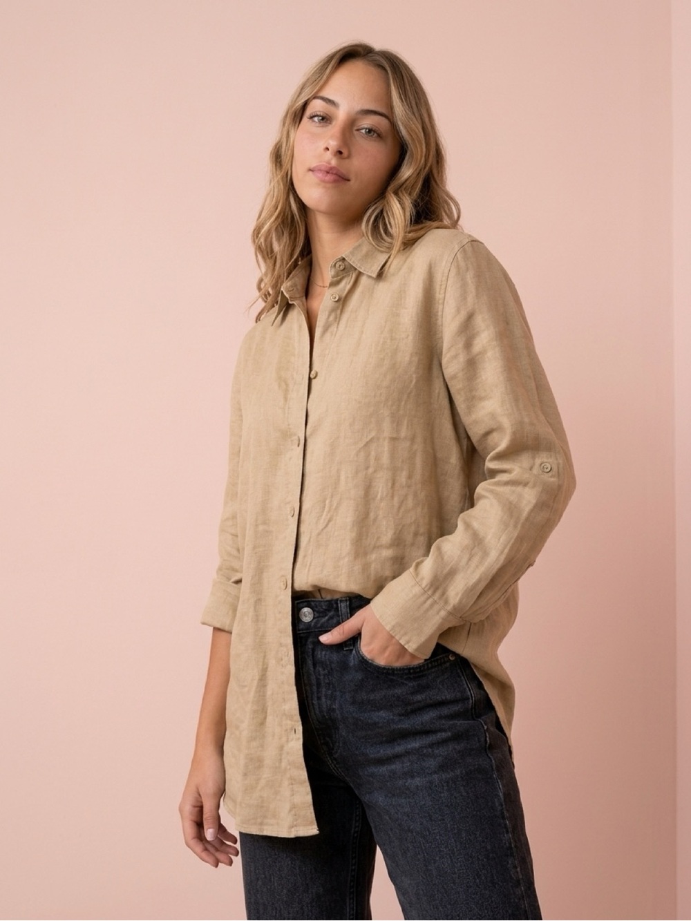 Lauren Ralph Lauren Sandstone Linen Button-Front Shirt